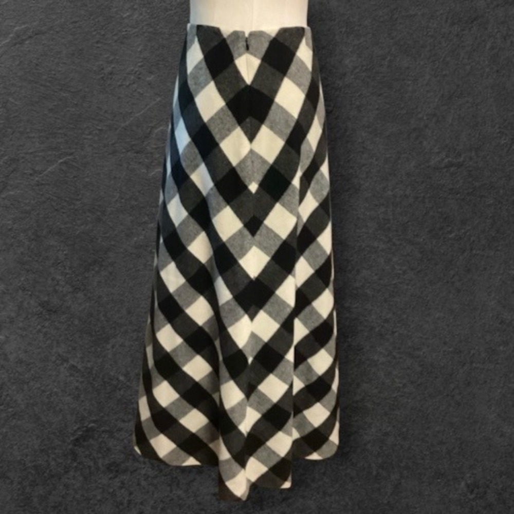 Valerie Stevens Wool Buffalo Plaid Maxi Skirt Black White Grey A-Line Size 14 - Picture 3 of 8